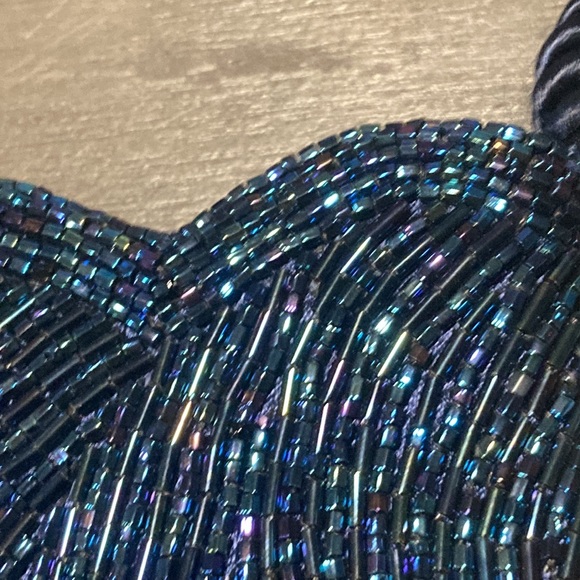 vintage unused peacock beaded evening bag - Picture 9 of 11